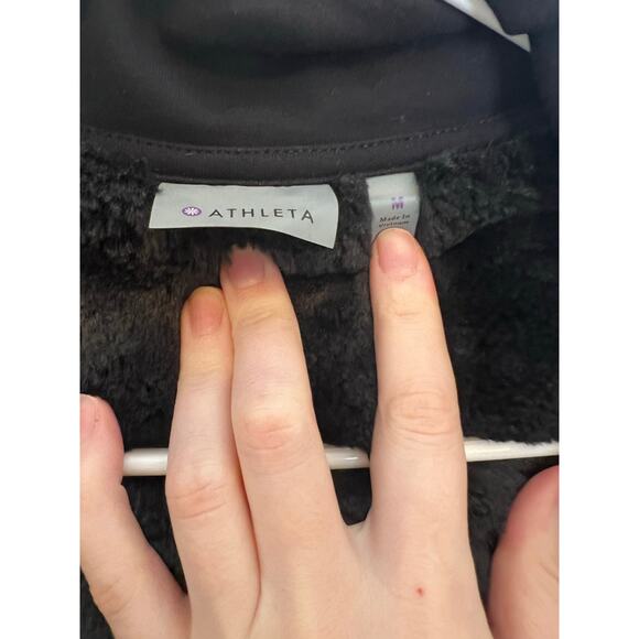 Athleta Women's M Black Zip Up Hoodie Faux Fur Lined Cozy Jacket Thumb Holes - Picture 3 of 13